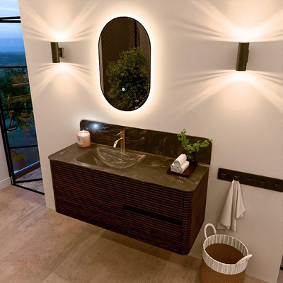 Mondiaz CIRO-DLUX Badkamermeubelset - 120x45x50cm - Solid surface wastafel Lava - 1 wasbak Links - 1 kraangat - 2 lades - Walnut