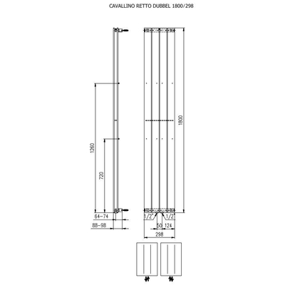 Plieger Cavallino Retto radiateur sèche-serviettes vertical double raccordement central 1800x298mm 817W blanc