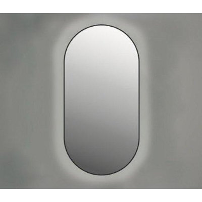 INK Miroir SP21 ovale avec cadre en acier, chauffage LED inclus. color changing. dimmable et interrupteur 80x40cm noir mat