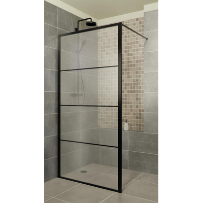 Xenz Industrial Line Premium Paroi de douche 90x200cm à poser ou à combiner avec porte avec barre de renfort noir