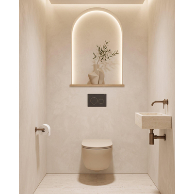 QeramiQ Dely Swirl Toiletset - 36.3x51.7cm - Geberit UP720 Duofix Sigma inbouwreservoir - slim zitting - bedieningsplaat mat zwart - ronde knoppen - mat beige
