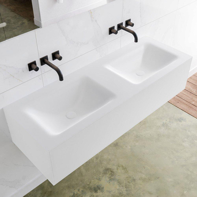 Mondiaz Lagom Meuble avec 1 tiroir 130x30x45cm vasque double Cloud sans trous de robinet Solid Surface Talc