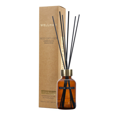 Wellmark Geurstokjes Maxi Bruin glas messing ring 500ml GOOD VIBES