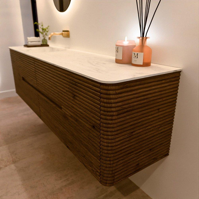 Mondiaz CIRO-DLUX Badkamermeubelset - 180x45x50cm - Solid surface wastafel Opalo - 1 wasbak Links - zonder kraangaten - 4 lades - Dusk