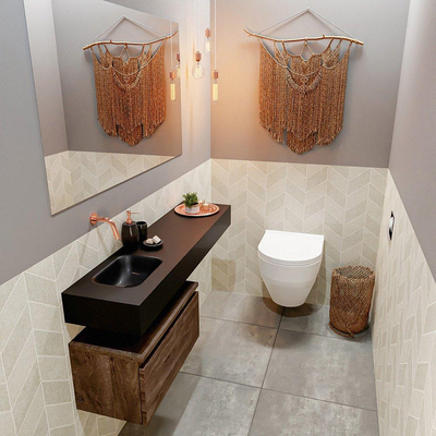 MONDIAZ ANDOR Toiletmeubel 120x30x30cm met 0 kraangaten 1 lades dark brown mat Wastafel Lex links Solid Surface Zwart