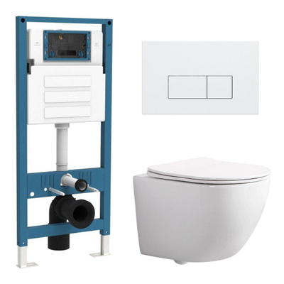 QeramiQ Dely Swirl Compact Ensemble WC - réservoir encastré QeramiQ flush - abattant slim - plaque de commande en plastique blanc brillant - boutons rectangulaires - blanc brillant
