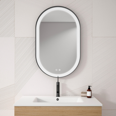 Adema Vygo miroir ovale 80x50cm 6mm avec bord noir, éclairage et chauffage du miroir y compris matériel de fixation