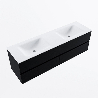 Mondiaz Vica ensemble de meuble de salle de bain - 160cm - meuble sous-vasque urbain - 4 tiroirs - lavabo nuage double - sans trous de robinet - version haute de 60cm - talc