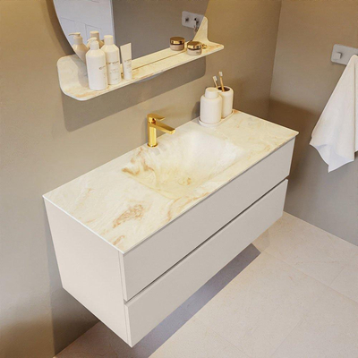 MONDIAZ VICA-DLUX Ensemble meuble de salle de bains - 110cm - sous-meuble linen - 2 tiroirs - lavabo encastré cloud au centre - 1 trou de robinet - version haute 60cm - frape