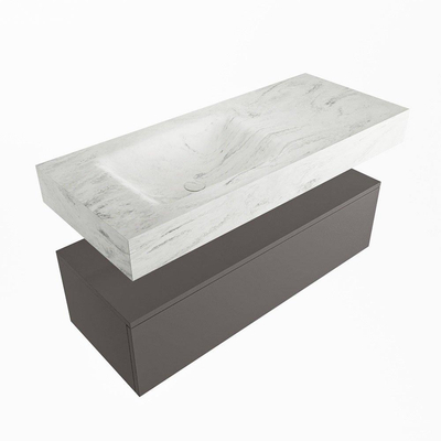Mondiaz ALAN-DLUX Ensemble de meuble - 110cm - meuble Dark grey mat - 1 tiroir - Lavabo Cloud Opalo suspendu - vasque Gauche - 0 trous de robinet