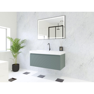 HR Matrix ensemble de meubles de salle de bain 3d 100cm 1 tiroir sans poignée avec poignée en couleur petrol matt avec lavabo juste 1 trou pour robinet blanc