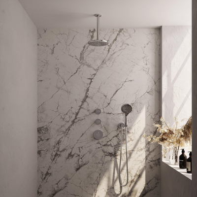 Ensemble de douche à encastrer Brauer Chrome Carving - douche principale 20cm - bras plafond 20cm - 3 boutons avec relief - douchette ronde 3 positions - chrome