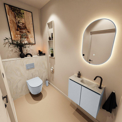 MONDIAZ TURE-DLUX 60cm toiletmeubel Clay. EDEN wastafel Ostra positie rechts. Met 1 kraangat.