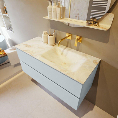 Mondiaz VICA-DLUX Ensemble de meuble de salle de bain - 110cm - meuble sous-vasque argile - 2 tiroirs - lavabo encastré nuage droite - sans trous de robinet - version haute 60cm - frape