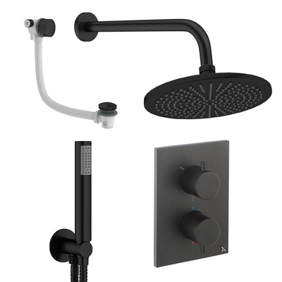 Crosswater MPRO ensemble de douche pluie encastré – douche de tête Ø 30 cm – douchette bâton – 2 leviers – vidage de baignoire – noir mat