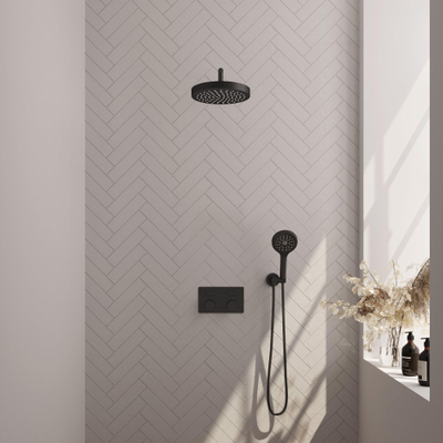 BRAUER Stripe Thermostatische Inbouw Regendouche - drukknoppen - SET 29 - 25cm douchekop - gebogen muurarm - 3-standen handdouche - doucheslang - wandaansluitbocht - mat zwart
