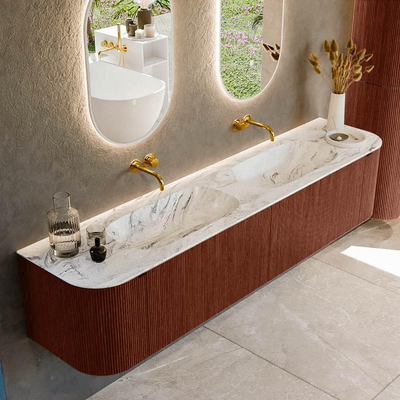 Mondiaz KURVE-DLUX Badkamermeubelset - 200x46x40cm - 2 lade - 2 deuren - wastafel solid surface - dubbel - zonder kraangat - Ruby
