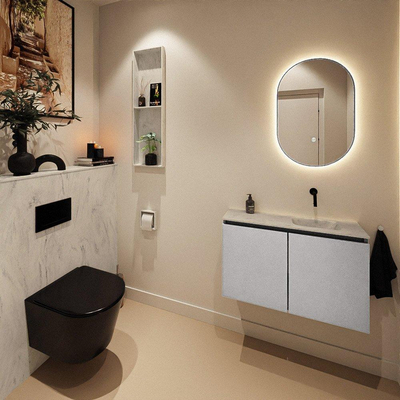 MONDIAZ TURE-DLUX meuble WC 80 cm Plata. EDEN lavabo Opalo position droite. Sans trou de robinet.