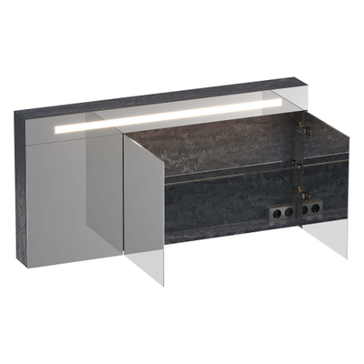 BRAUER Double Face spiegelkast 140x70x15cm verlichting geintegreerd met 3 links- en rechtsdraaiende spiegeldeuren MFC Metal