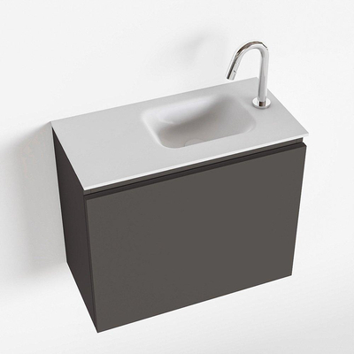 Mondiaz OLAN Meuble lave-mains 60x30x40cm 1 trou de robinet 1 tiroir Dark grey mat avec lavabo LEX Droite Solid Surface Blanc