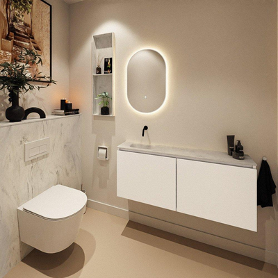 MONDIAZ TURE-DLUX Meuble WC 120 cm Talc. Lavabo EDEN Opalo position gauche. Sans trou de robinet.