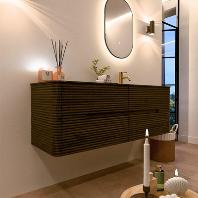 Mondiaz CIRO-DLUX Meuble de salle de bains - 140x45x50cm - Plan-vasque solid surface Lava - 1 vasque à droite - 1 trou de robinet - 4 tiroirs - Shadow