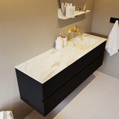 MONDIAZ VICA-DLUX Ensemble meuble de salle de bains - 150cm - meuble bas Urban - 4 tiroirs - lavabo encastré Cloud à droite - sans trous de robinet - version hauteur 60cm - Frappe