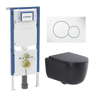 QeramiQ Dely Swirl Toiletset - 36.5x53cm - Geberit UP720 Duofix Sigma inbouwreservoir - 35mm zitting - bedieningsplaat Sigma wit - ronde knoppen - mat zwart