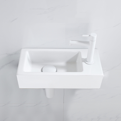 Fortifura Fuente Pack Lave-mains - 40x22x11.5cm - 1 trou de robinet - céramique - robinet Blanc mat - Blanc brillant