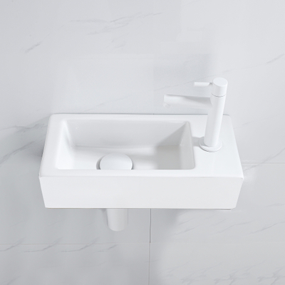 QeramiQ Fuente fonteinset – 37.5x18.5x9 cm – keramiek wit mat – kraangat rechts – mat witte kraan
