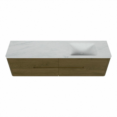 Mondiaz CIRO-DLUX Badkamermeubelset - 180x45x50cm - Solid surface wastafel Opalo - 1 wasbak Rechts - 1 kraangat - 4 lades - Dusk