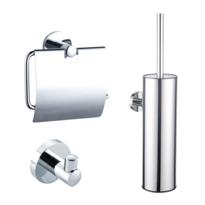 Fortifura Calvi Toiletset - toiletborstelhouder - gesloten - handdoekhaak - toiletrolhouder - met klep - hoogglans chroom