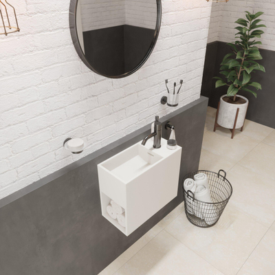 Ideavit Solidwash Wastafel 45x22x38cm rechthoek 1 kraangat 1 wasbak Solid surface wit