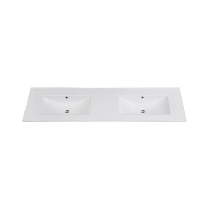 Saniclass Vygo Meuble lavabo - 161.5x46x2cm - trop-plein - 2 vasques - 0 trous de robinet - céramique - brillant blanc
