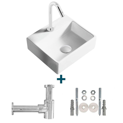 Nemo Spring Sun ensemble de lave-mains 33,5x29,5 cm sans trop-plein incluant robinet d'eau froide et siphon porcelaine blanc