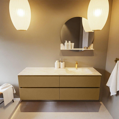 Mondiaz VICA-DLUX ensemble de meuble de salle de bain - 150cm - meuble sous-vasque oro - 4 tiroirs - lavabo encastré cloud droite - 1 trou de robinet - miroir modèle spot - version XL 60cm haut - ostra