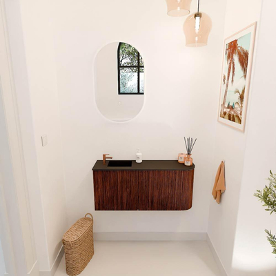 Mondiaz JOYA 91.6cm toiletmeubel - ronding rechts kleur Ruby - Wastafel FAYE positie Links 1 kraangat kleur Urban.