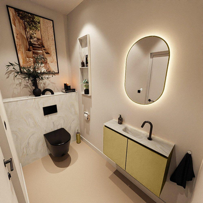 MONDIAZ TURE-DLUX Meuble toilette - 80cm - Oro - EDEN - vasque Ostra - position centrale - 1 trou de robinet