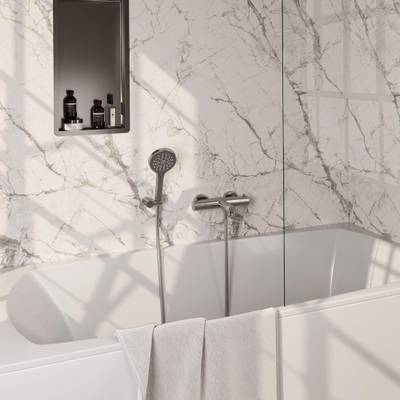 Robinet de baignoire Brauer Brushed Edition - ensemble de douche - douchette ronde 3 positions - bouton lisse - PVD - Inox brossé