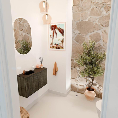 Mondiaz JOYA 70cm toiletmeubel - kleur Shadow - Wastafel FAYE positie Links 1 kraangat kleur Urban.