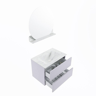 Mondiaz VICA-DLUX ensemble de meuble de salle de bain - 70cm - meuble sous-vasque cale - 2 tiroirs - lavabo encastrée cloud milieu - sans trous de robinet - version haute de 60cm - opalo