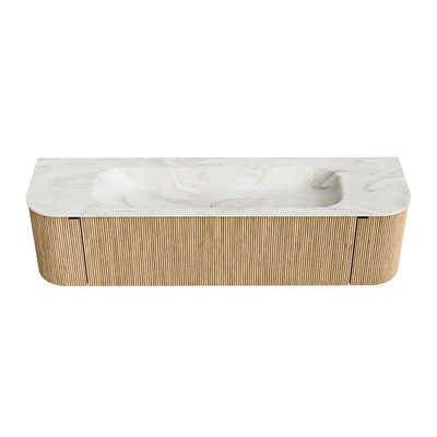 MONDIAZ KURVE-DLUX 170cm badmeubel met module 25 Len R kleur Oak met 1 lade en 2 deuren. Wastafel BIG LARGE midden 1 kraangat kleur Ostra.