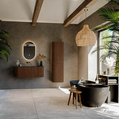 MONDIAZ KURVE-DLUX 110cm Meuble salle de bain avec module 25 G et D - couleur Walnut - 1 tiroir - 2 portes - vasque CLOUD centre - sans trou de robinet - couleur Lava