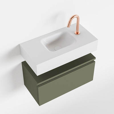 MONDIAZ ANDOR Toiletmeubel - 60x30x30cm - 1 kraangat - 1 lades - army mat - wasbak midden - Solid surface - Wit