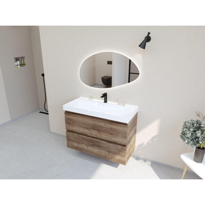 HR badmeubelen Infinity XXL 3D Ensemble de meubles de salle de bains - 100 cm - 1 lavabo en céramique just blanc - 1 trou de robinet - 2 tiroirs - charleston