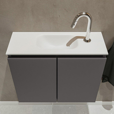 MONDIAZ TURE Kit lave-mains - 60x23x50cm - 1 trou de robinet - 2 portes - gris foncé mat - Lavabo centré - Acrylique Blanc