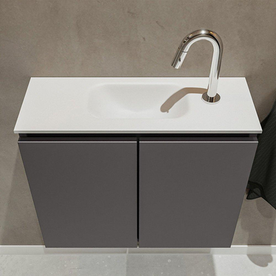 Mondiaz TURE Meuble lave-mains 60x23x50cm 1 trou de robinet 2 portes Dark grey mat Lavabo Eden Centre Solid Surface Blanc