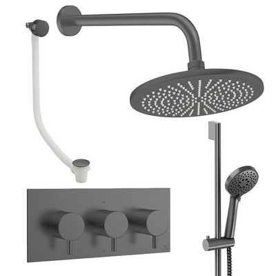 Crosswater MPRO Regendoucheset inbouw - 3 hendels - badafvoer - 30cm douchekop - handdouche - glijstang - wandarm - slate gunmetal (antraciet)