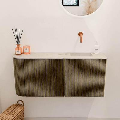 Mondiaz JOYA-DLUX 91.6cm toiletmeubel - ronding links kleur Dusk - Wastafel FAYE positie Rechts Zonder kraangat kleur Frappe.