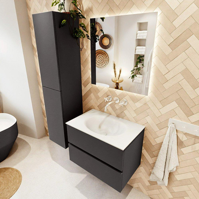 Mondiaz VICA ensemble de meuble de salle de bain - 70cm - meuble sous-vasque gris foncé - 2 tiroirs - lavabo moon milieu - sans trous de robinet - version haute de 60cm - talc